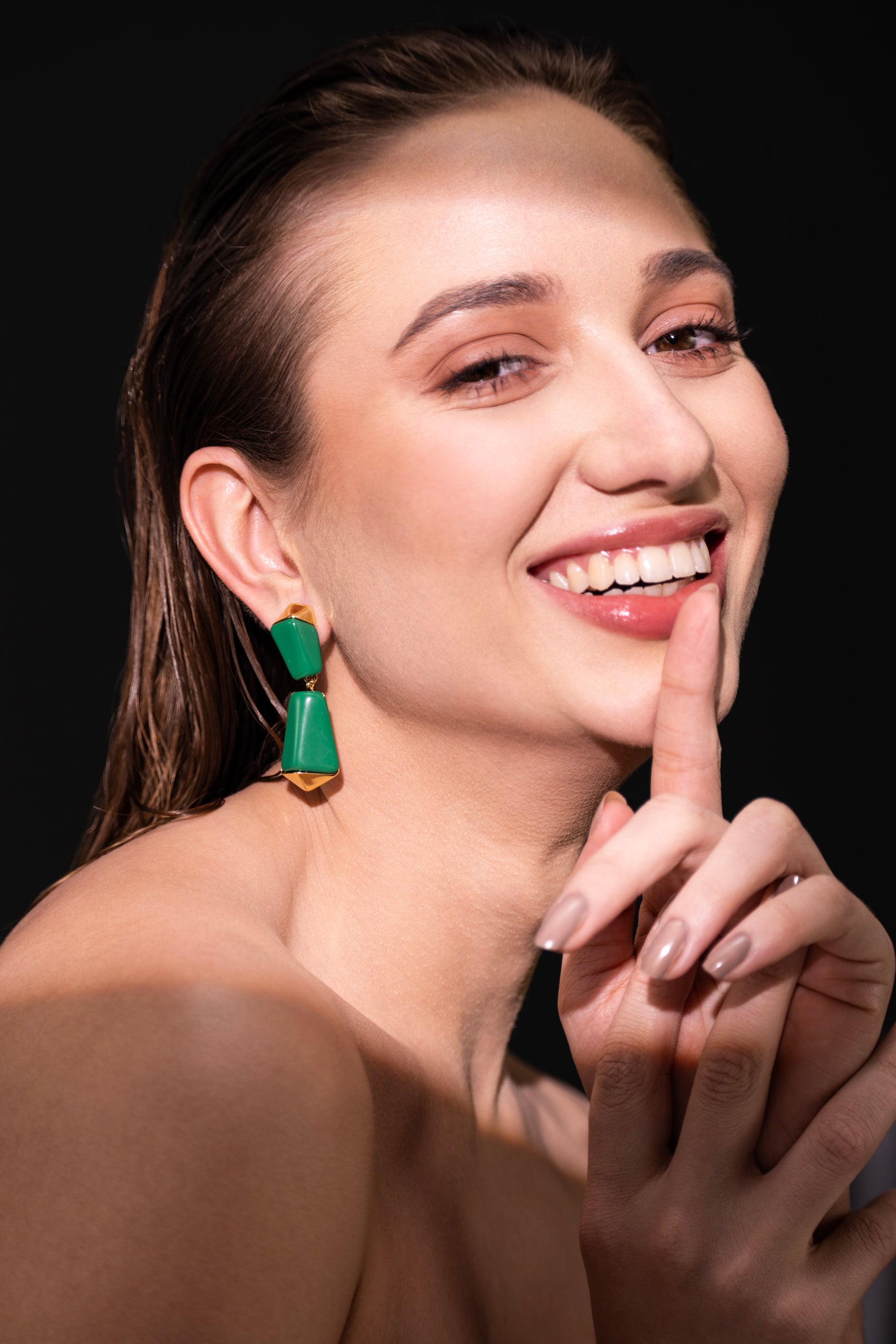 The Emerald Prism Earrings – 18K Gold-Plated Shine