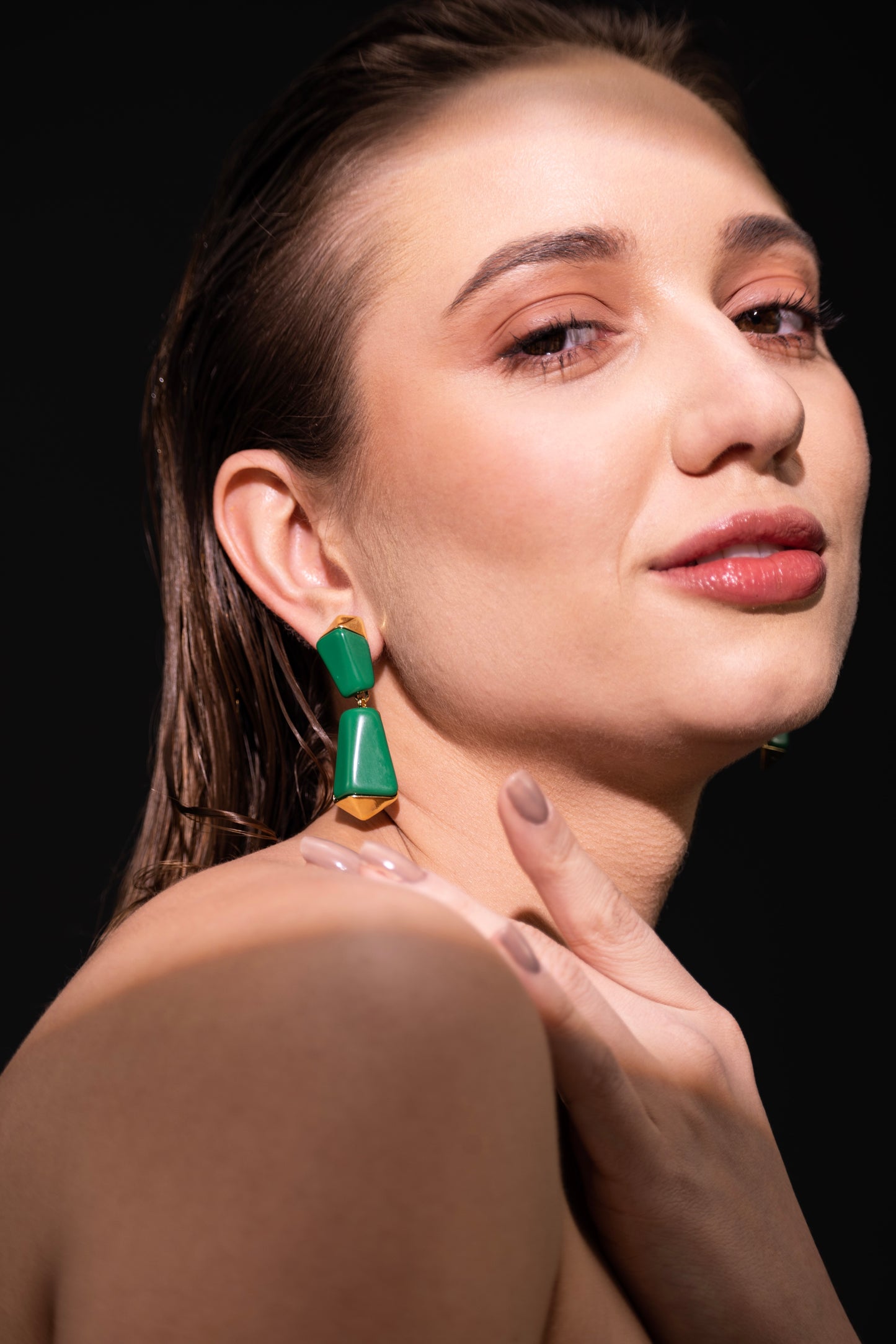 The Emerald Prism Earrings – 18K Gold-Plated Shine