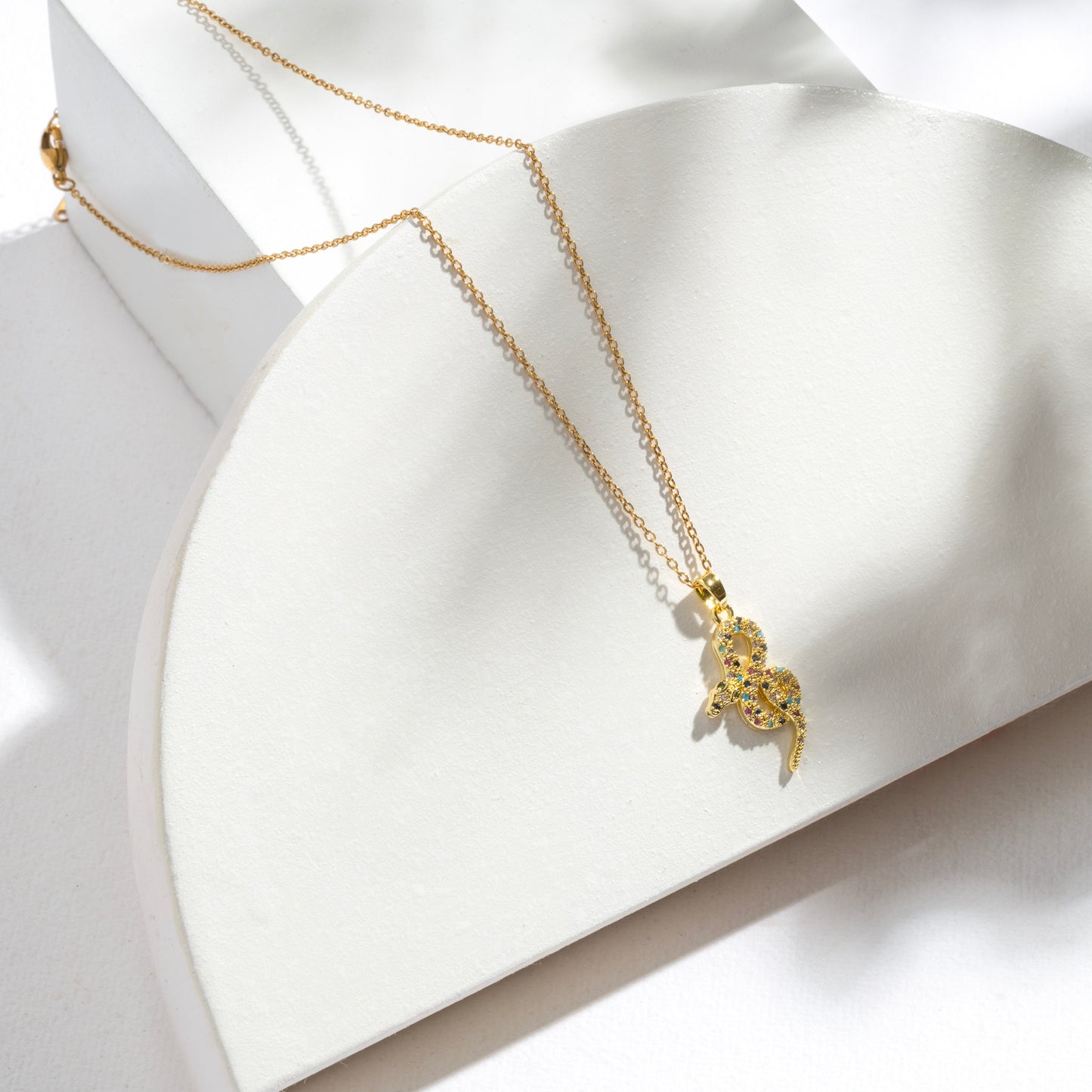 The Jewel Serpent Pendant Necklace – 18K Gold-Plated Shine