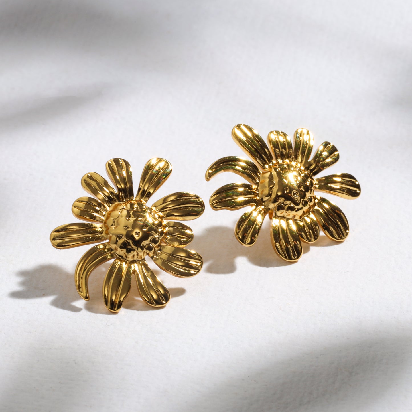 The Golden Daisy Studs – High-Gloss Luxe Finish