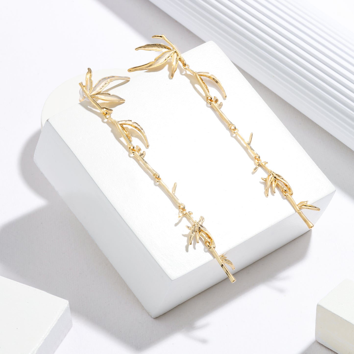 Golden Bamboo Cascade Earrings – Premium Tarnish-Free Finish