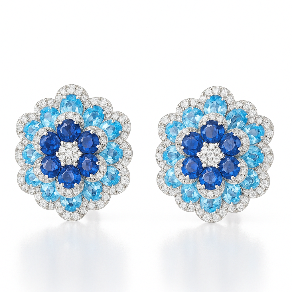 Blue Radiance Floral Studs