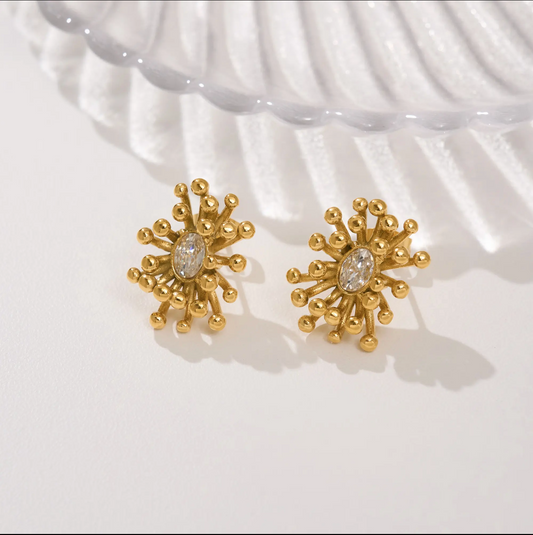 Stellar Bloom Stud Earrings - 18K Gold Micron Plating & AAA CZ Stone