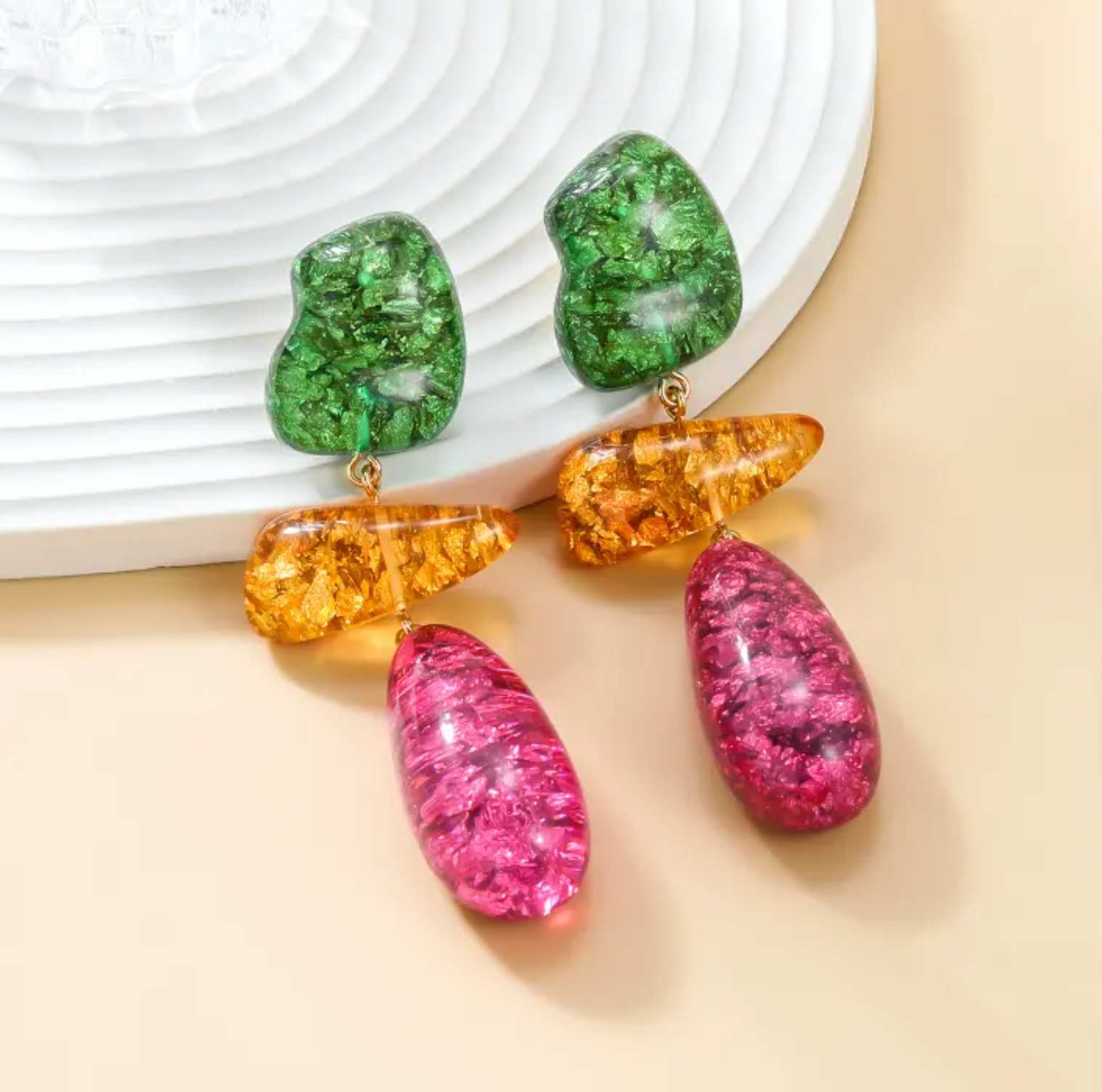 Aurora Shard Drop Earrings - Gemstone Fiber Glass