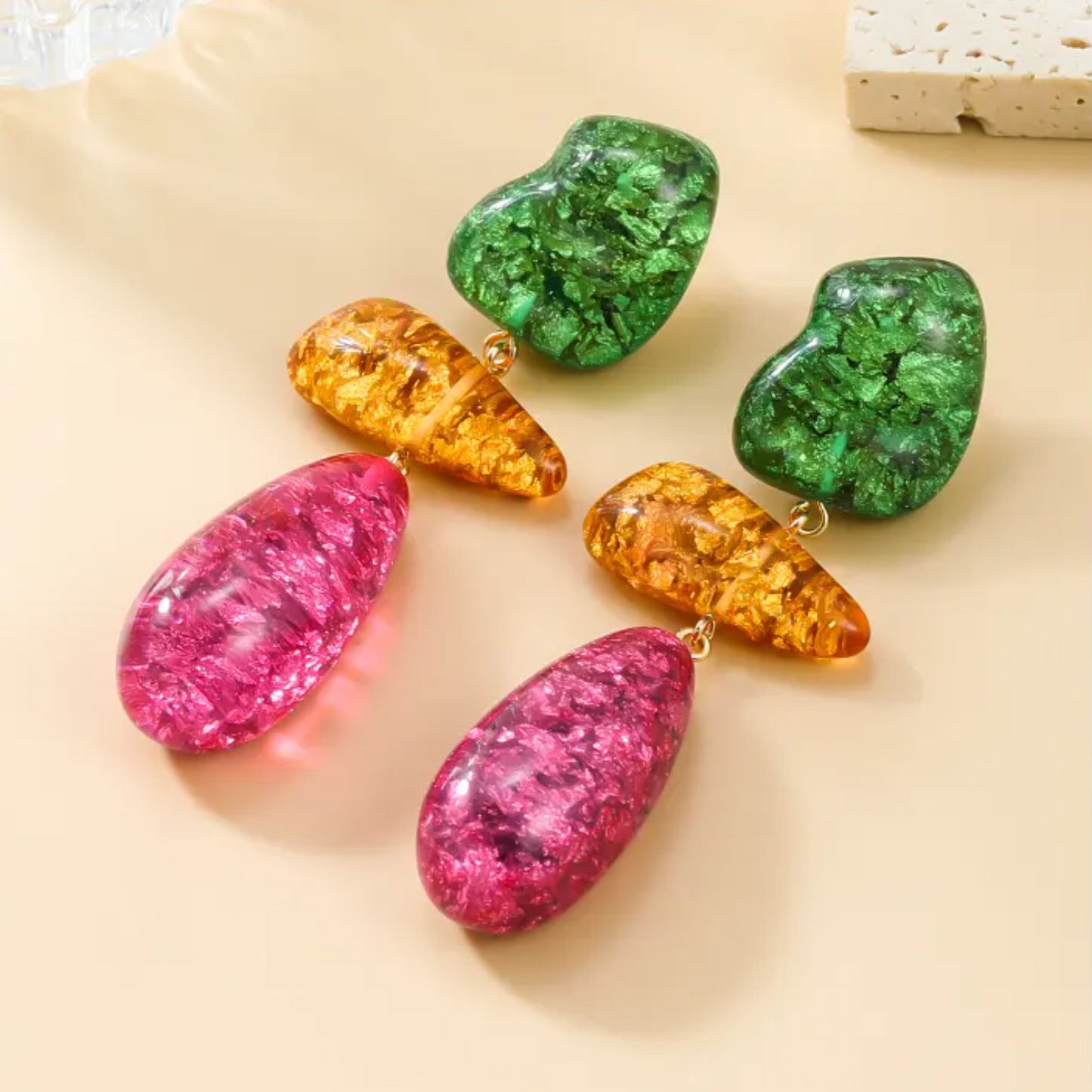 Aurora Shard Drop Earrings - Gemstone Fiber Glass