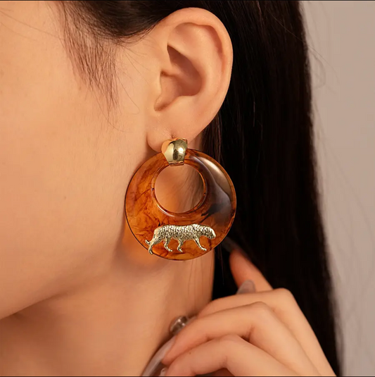 Wild Ember Hoops - Fibre Stone & Gold Plated Brass