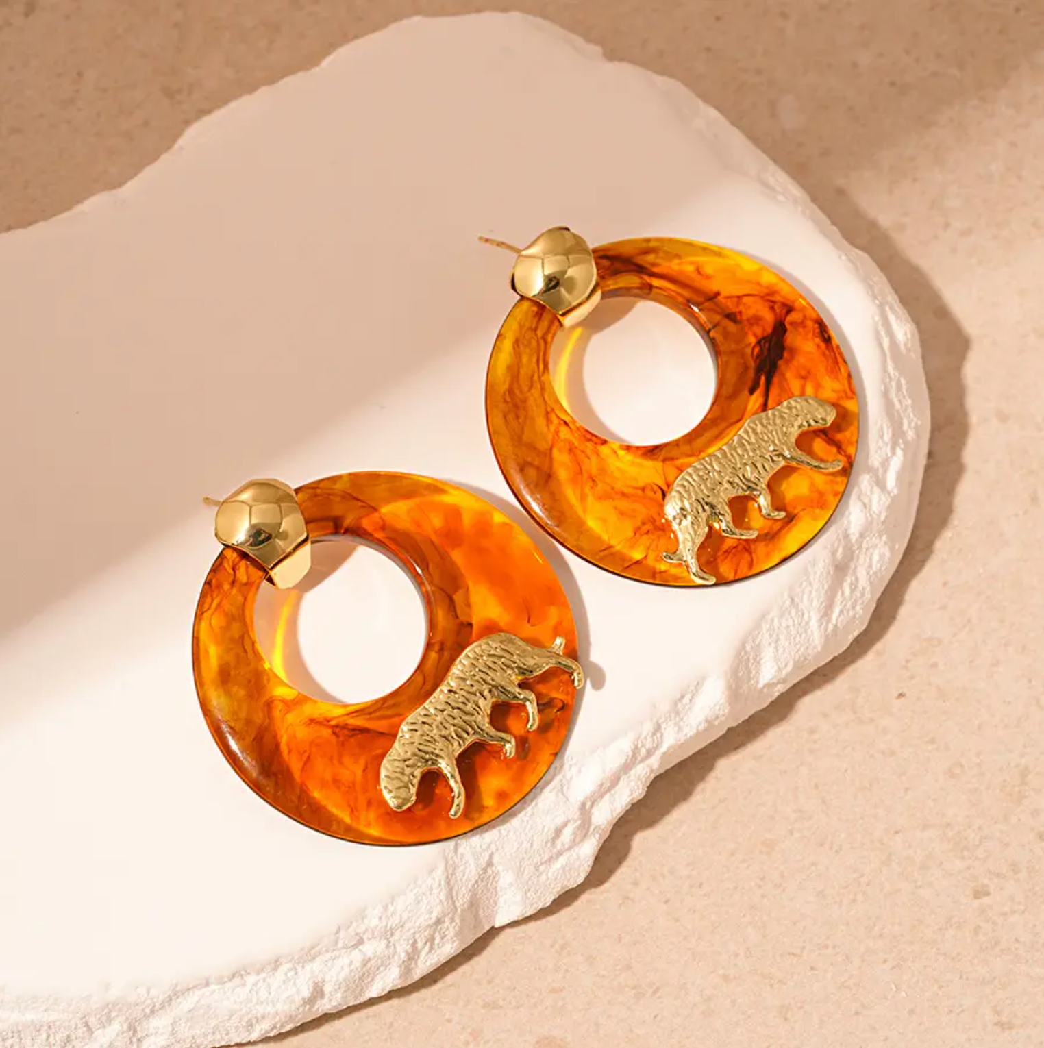 Wild Ember Hoops - Fibre Stone & Gold Plated Brass